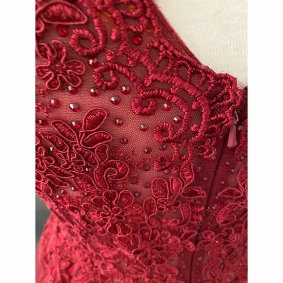 Sleeveless Burgundy Lace Ballgown - Picture 6 of 6